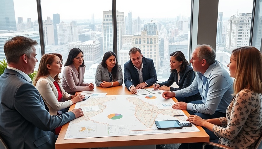 Diverse team discussing maps during a California redistricting campaign.