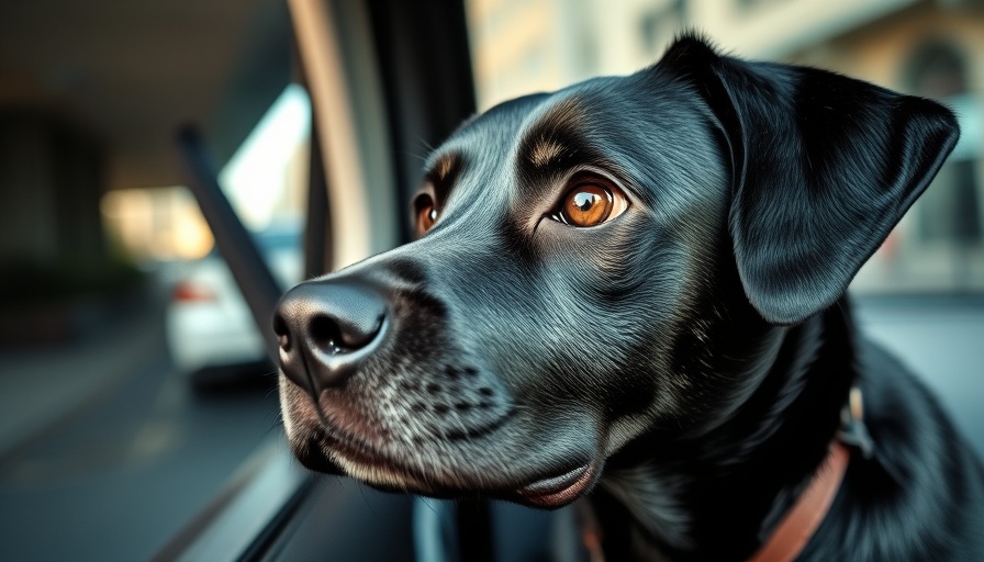 Black dog with heterochromia peering from vehicle window, San Francisco.