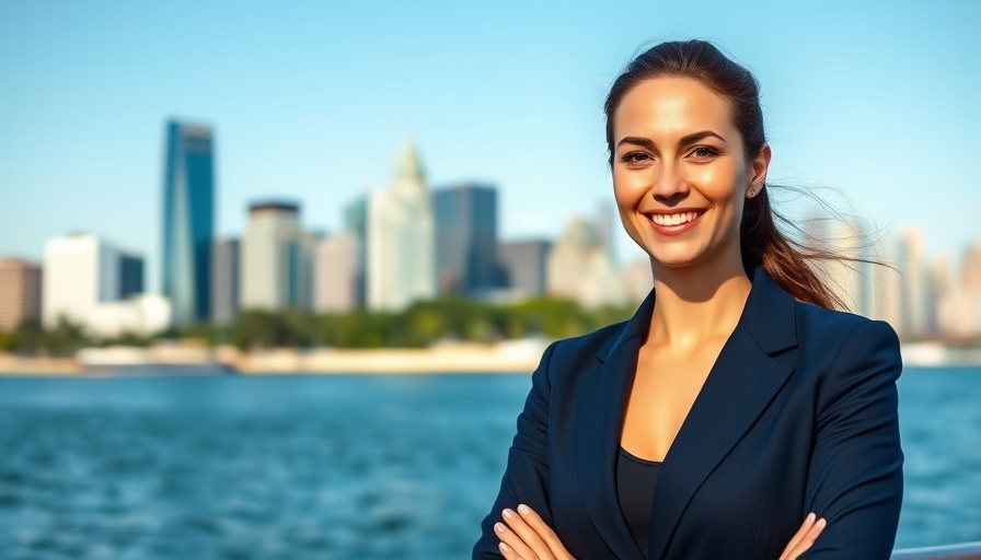 Sheng Thao smiling at waterfront with cityscape background.