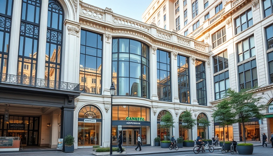 Exterior of San Francisco mall with elegant design, street view.