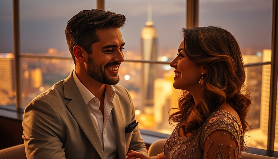 Elegant couple in a luxurious setting discussing business.