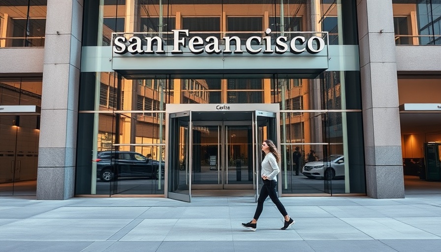 Entrance of San Francisco Centre with passerby on a sunny day.