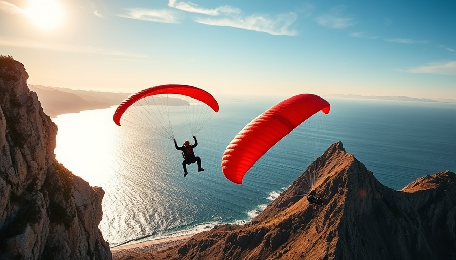 Paragliding at Mussel Rock Park with red parachutes and ocean view.
