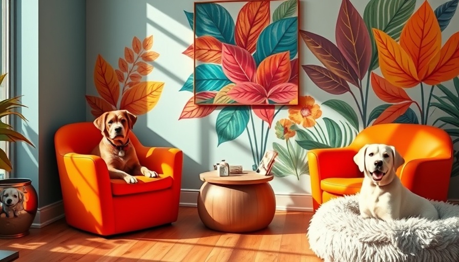 Dogs relaxing at San Francisco Muttville HQ, colorful lounge area.