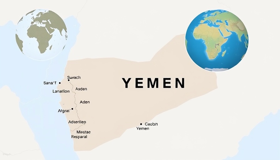 Map showing Yemen with key cities and neighboring countries.