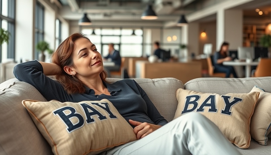 Bay FC San Francisco office scene with woman on sofa.