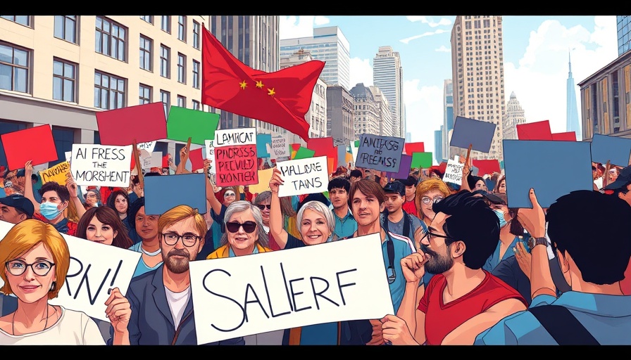 Diverse crowd in city protest symbolizing political resistance.