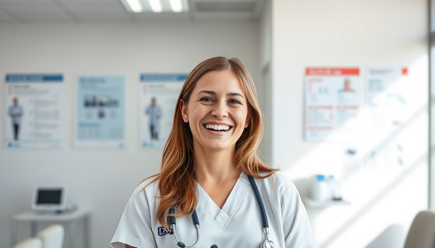 Smiling woman in medical office, related to nerve-sparing breast cancer surgery.