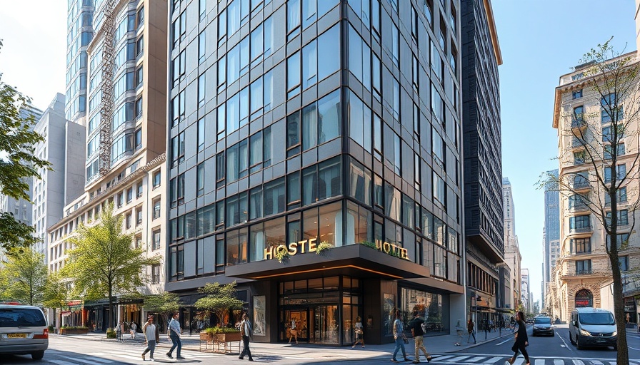 San Francisco hotel sale at modern urban hotel facade, daytime.