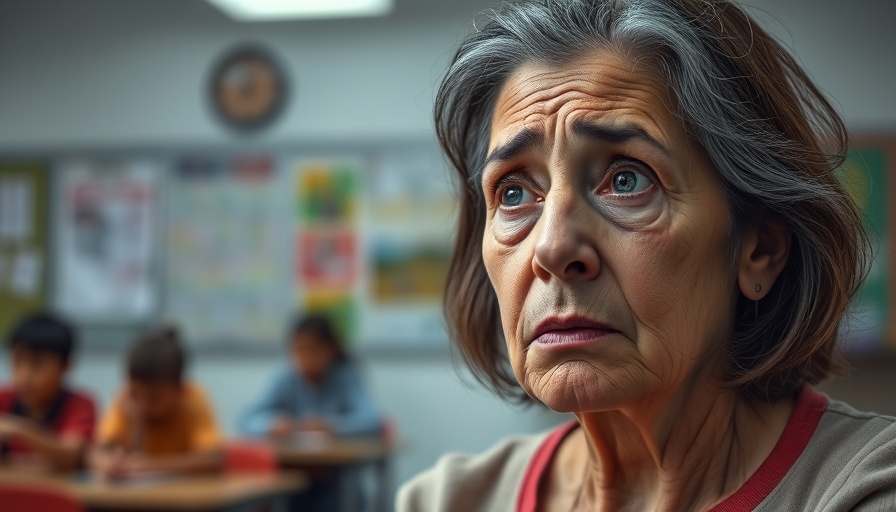 Concerned parent reflecting on school safety, evoking anxiety.