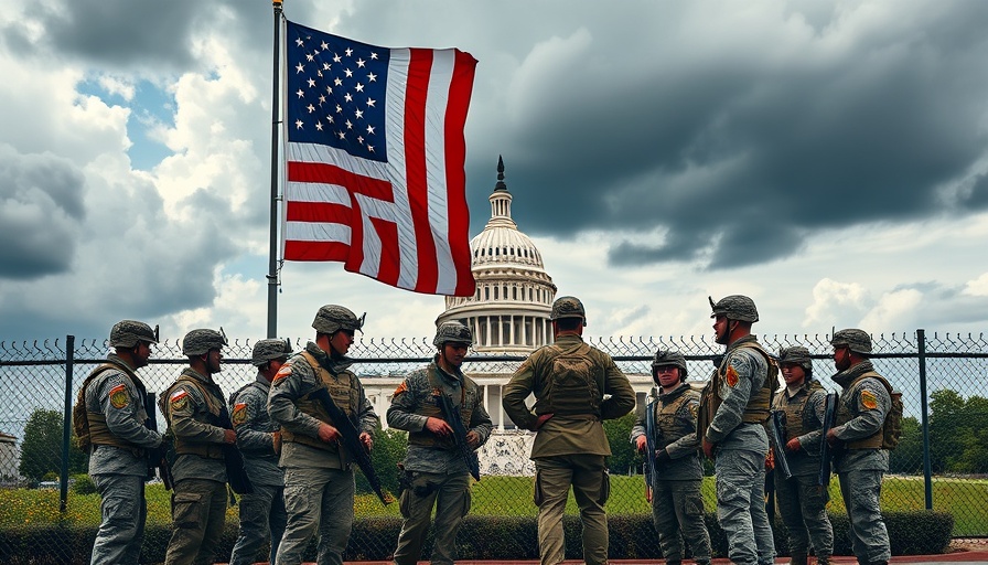 Guard deployment near Capitol in D.C. under dramatic sky.