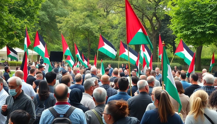 Protesters with Palestinian flags outdoors regarding U.S. Visa Suspensions.