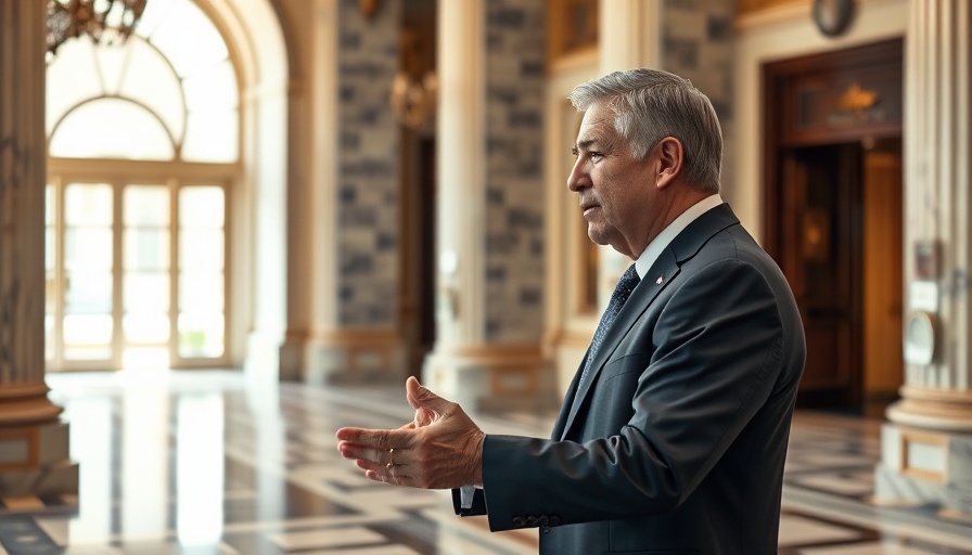 A politician conversing with a person in a grand building during a Senate run.