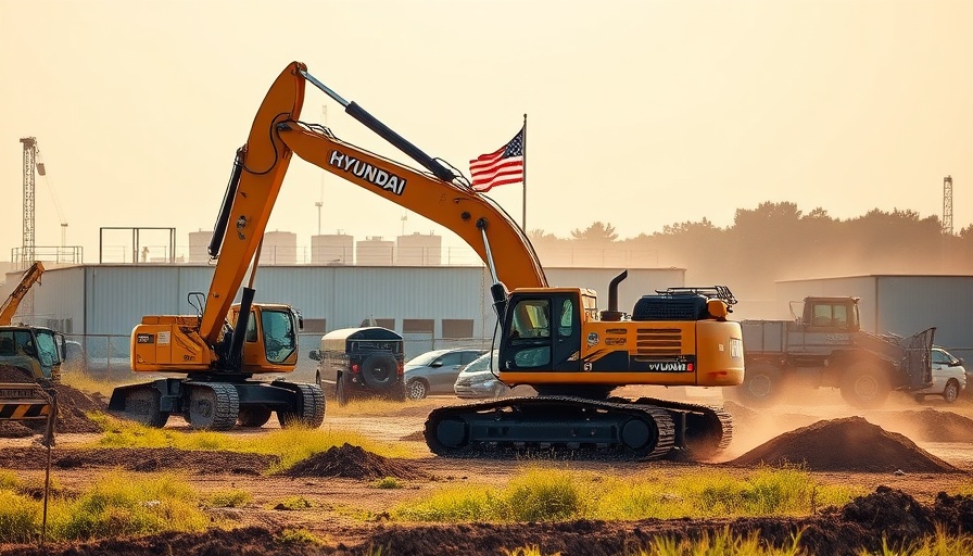 Hyundai-LG Plant with excavator and American flag during immigration raid