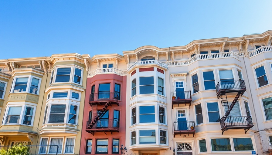 San Francisco apartment buildings with bay windows and fire escapes, highlighting rent increases and evictions.