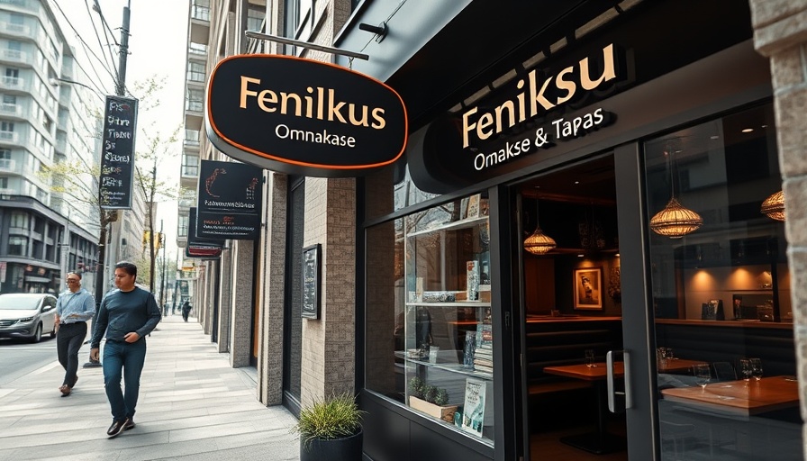 Fenikkusu Omakase & Tapas restaurant entrance with person walking.