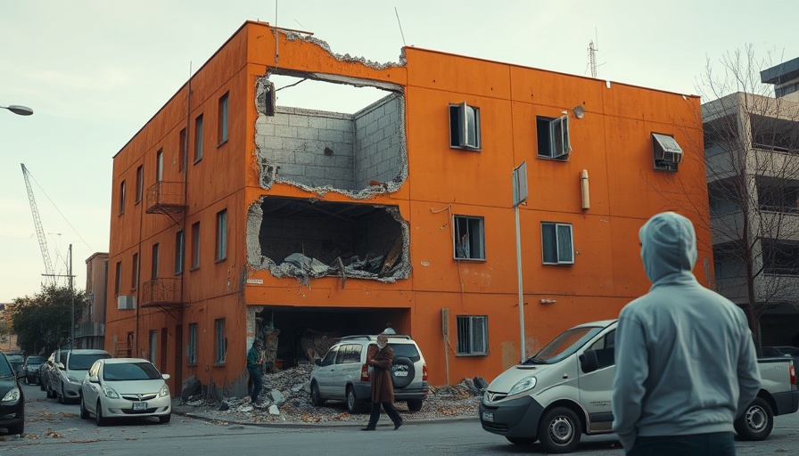 Aftermath of Israel airstrike targeting Hamas leadership, damaged building.