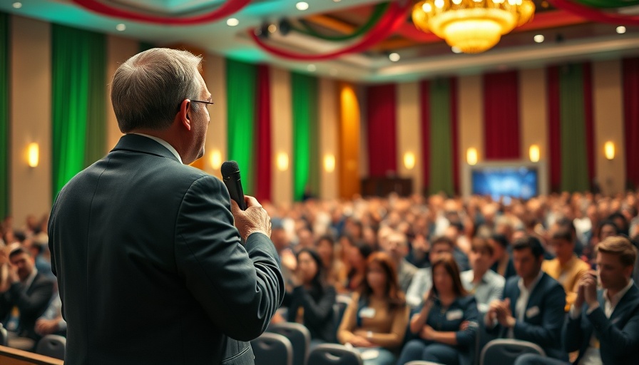 Keynote speaker at a Salesforce AI Integration event addressing the audience.