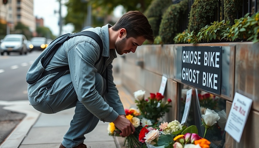 Memorial at San Francisco hit-and-run site with ghost bike and flowers.