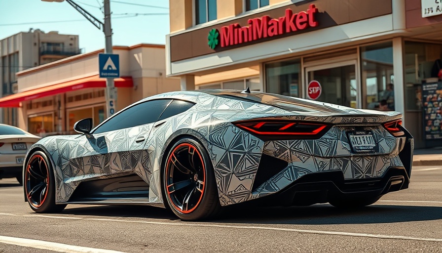 Futuristic car parked in front of San Francisco Mini Market.