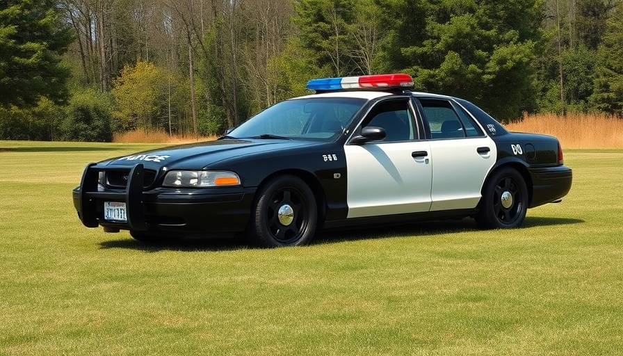 Black and white police car parked on grass, Newark shooting suspect arrested.