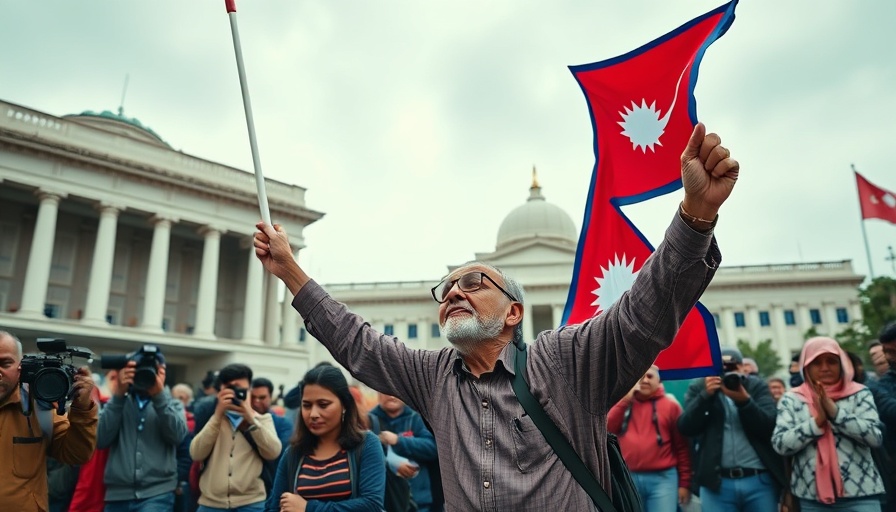Protest scene with Nepalese flag during Nepal elections 2025 controversy.