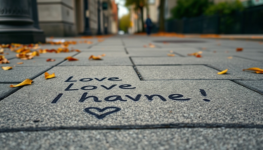 Heartfelt sidewalk message in San Francisco urban setting.