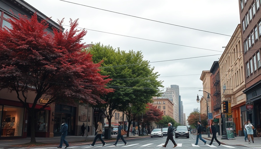 Urban neighborhood scene with pedestrians crossing a street corner, related to Google Misled Small Businesses Privacy Law.