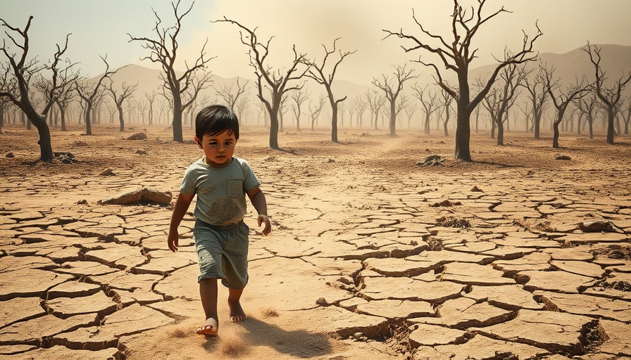 Child walking through a barren, desolate Sudan landscape.