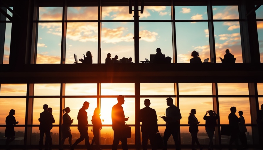 Abstract office silhouettes at sunset symbolizing long work hours in San Francisco.