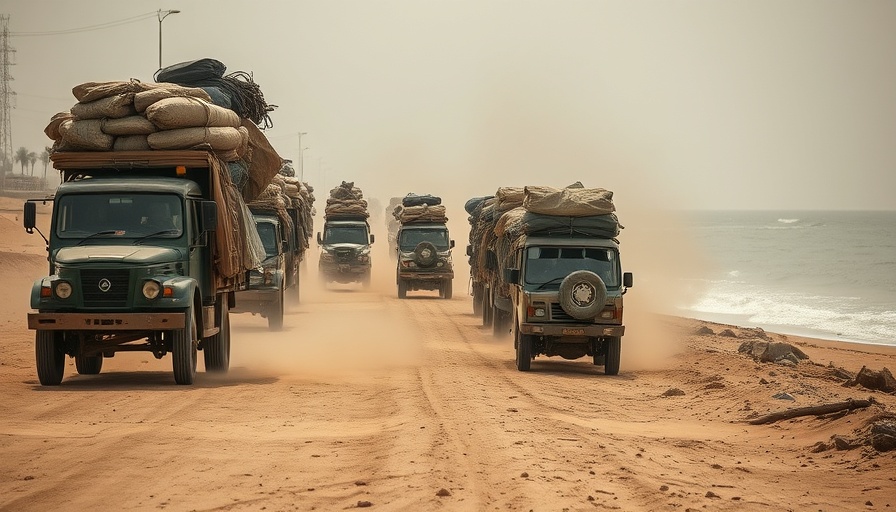 Dusty caravan on temporary route by seaside