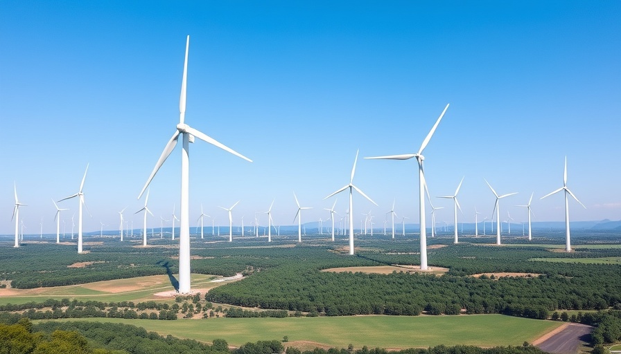 Modern wind farm to reduce greenhouse gas emissions.