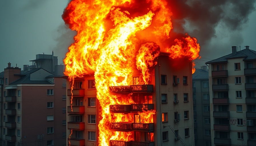 Three-alarm fire in Oakland with flames engulfing a building.