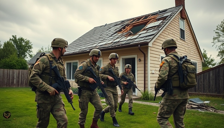 Soldiers inspect damaged house, symbolizing Russia's provocations in Europe.
