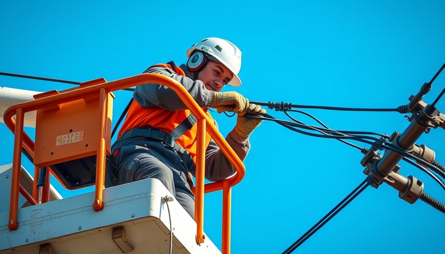 Utility worker repairs power lines with a cherry picker, AI craze drive up your energy bill.