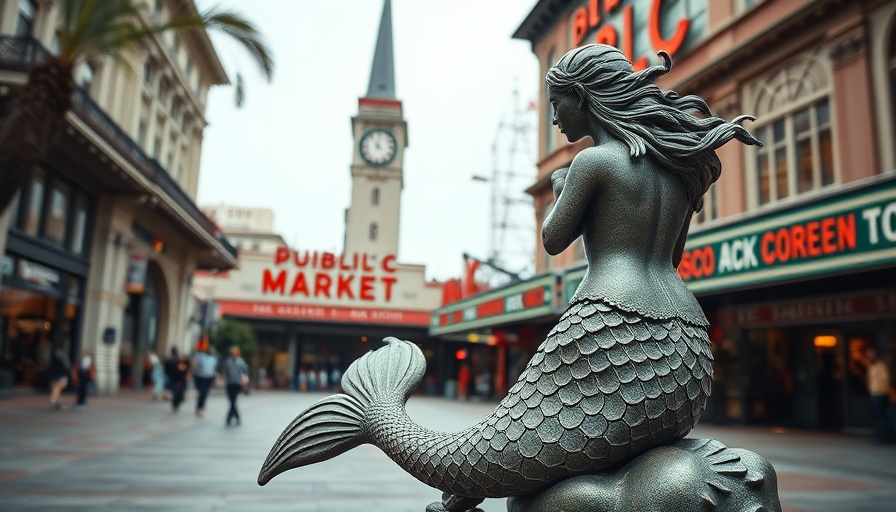 Intricate mermaid sculpture at Big Art Loop San Francisco, iconic plaza.