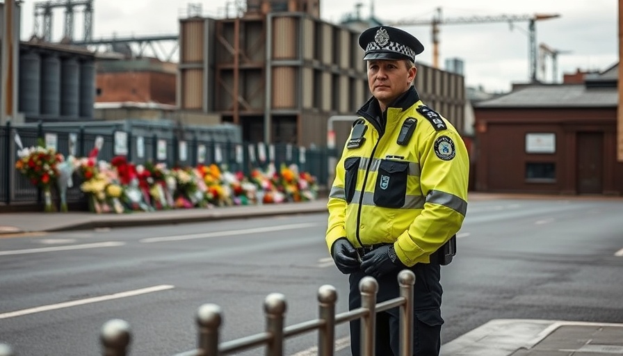 Police presence near Manchester Synagogue after attack with floral tribute.