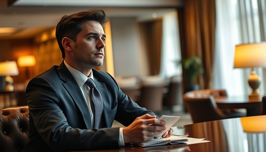 Luxurious hotel setting, business professional, conceptualizing hotel packages.