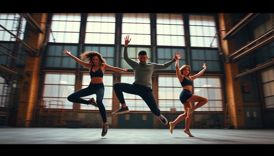 Energetic dancers performing acrobatics in an urban industrial setting, multimedia dance production in San Francisco.