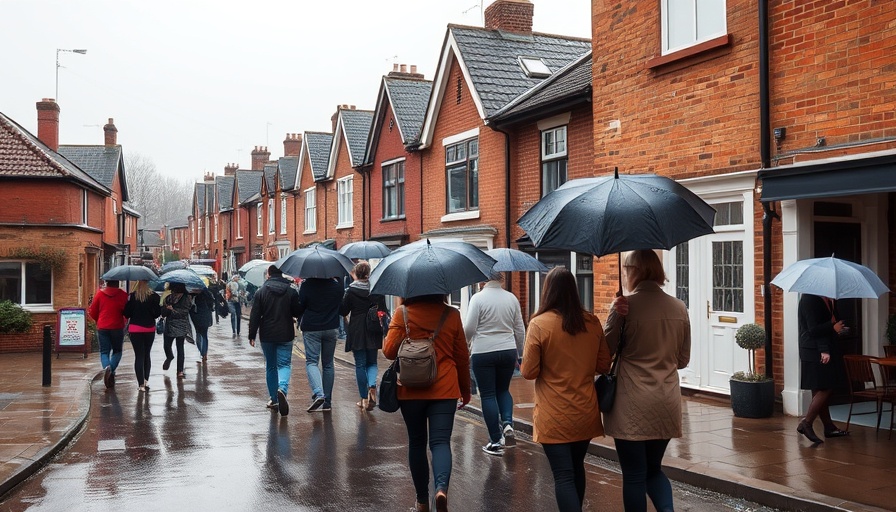 People with umbrellas on a rainy Manchester street.