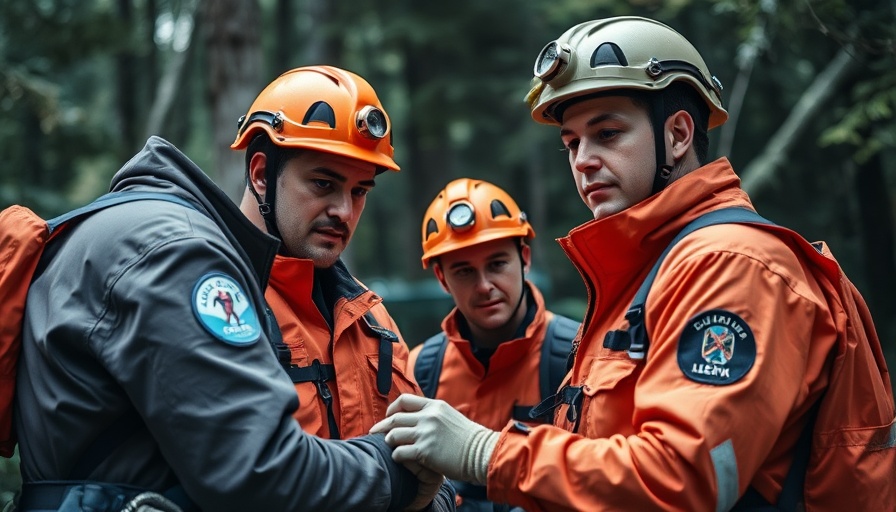 Emergency response team in wooded area following skydiving instructor incident.
