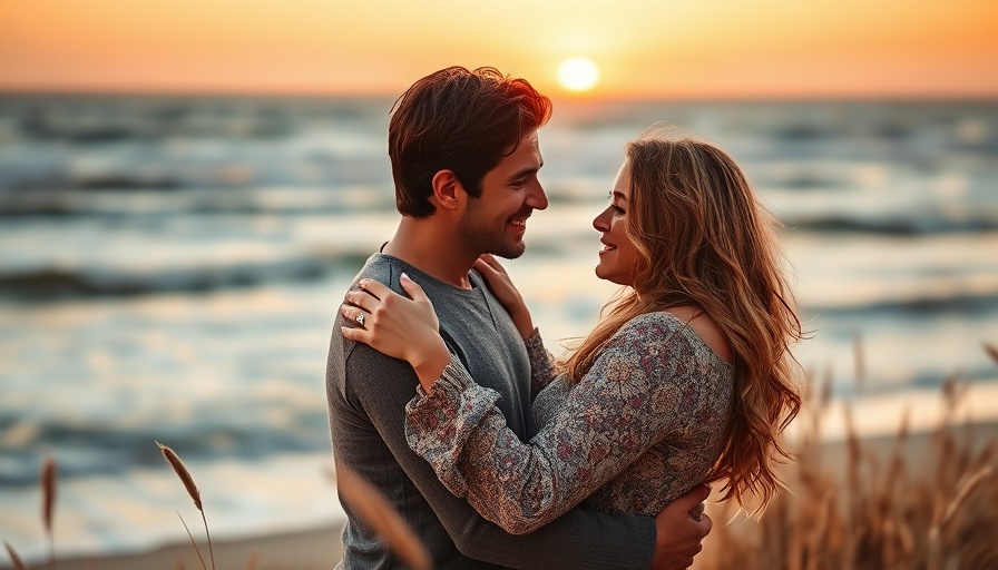 Couple embracing at sunset on the beach, showcasing Sagittarius compatibility.