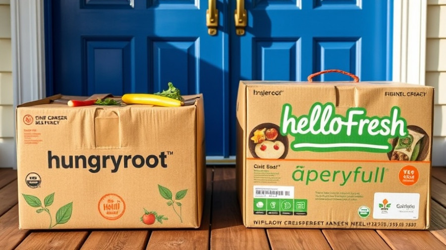 Comparison of Hungryroot vs. HelloFresh delivery boxes with ingredients.