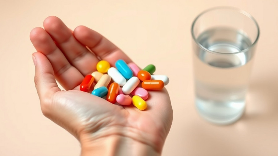 Protect gut health while taking antibiotics: hand with pills and water.