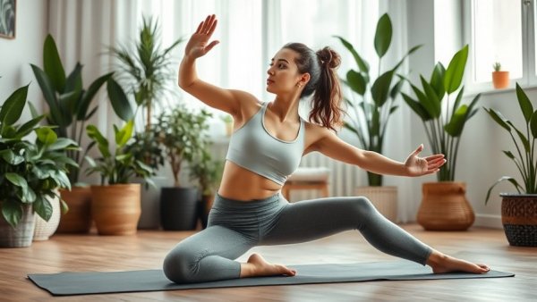 Holistic health yoga practice at home with calming ambiance.
