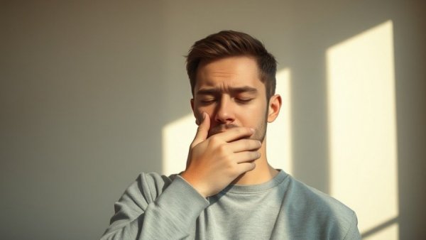Young man covering mouth indoors, suggesting illness prevention for how to strengthen immunity naturally.