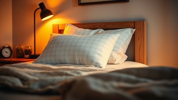 Cozy bedroom with warm lighting, perfect spot for sleep while traveling.