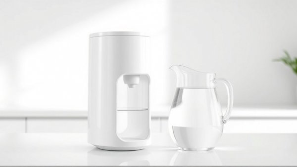 Modern white water purifier for PFAS removal on a countertop.