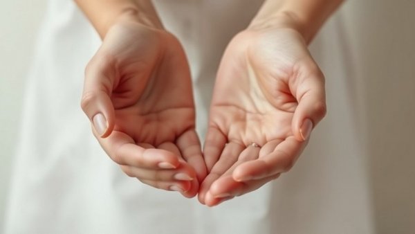 Youthful smooth hands touching gently on a minimal background