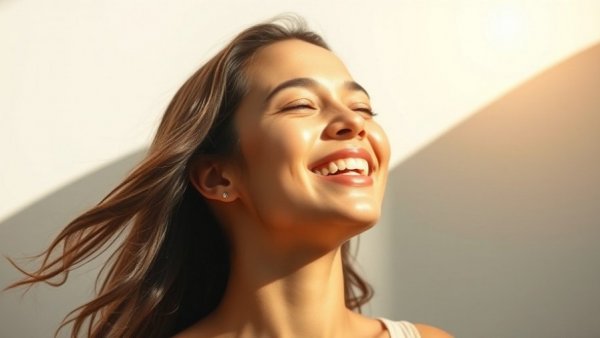 Radiant young woman smiling in sunlight, NIRA Pro Laser wrinkle reduction effect.